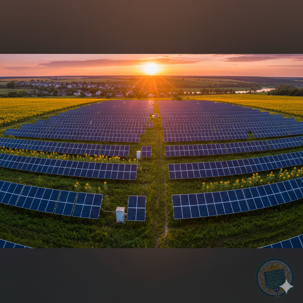 Сонячна ферма на заході сонця